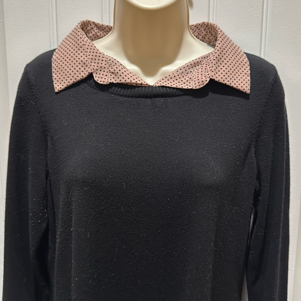 Adrianna Papell women’s medium lightweight, black sweatshirt with polkadots.